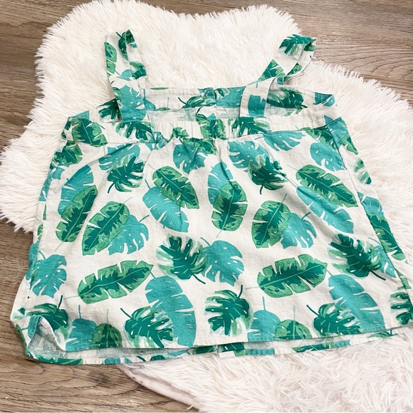 🛍️3/$25 J Crew Top Tropical Leaf Linen Blend Small Spring Summer Vacation Hawaii - Picture 6 of 9